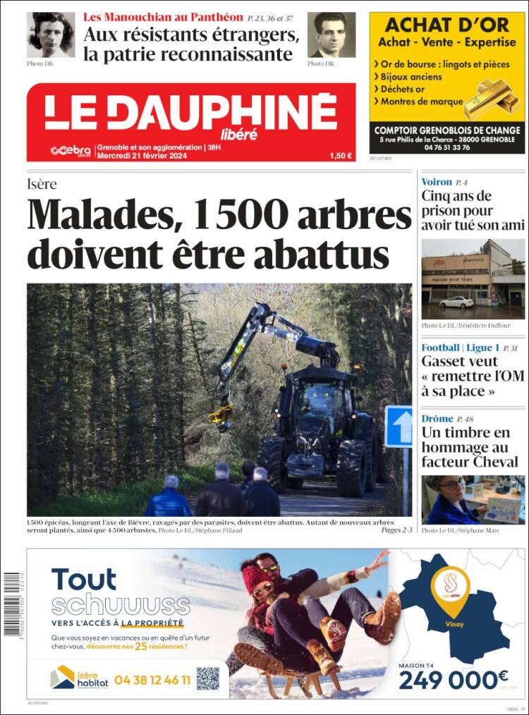 Portada de Le Dauphiné Libéré (Francia)