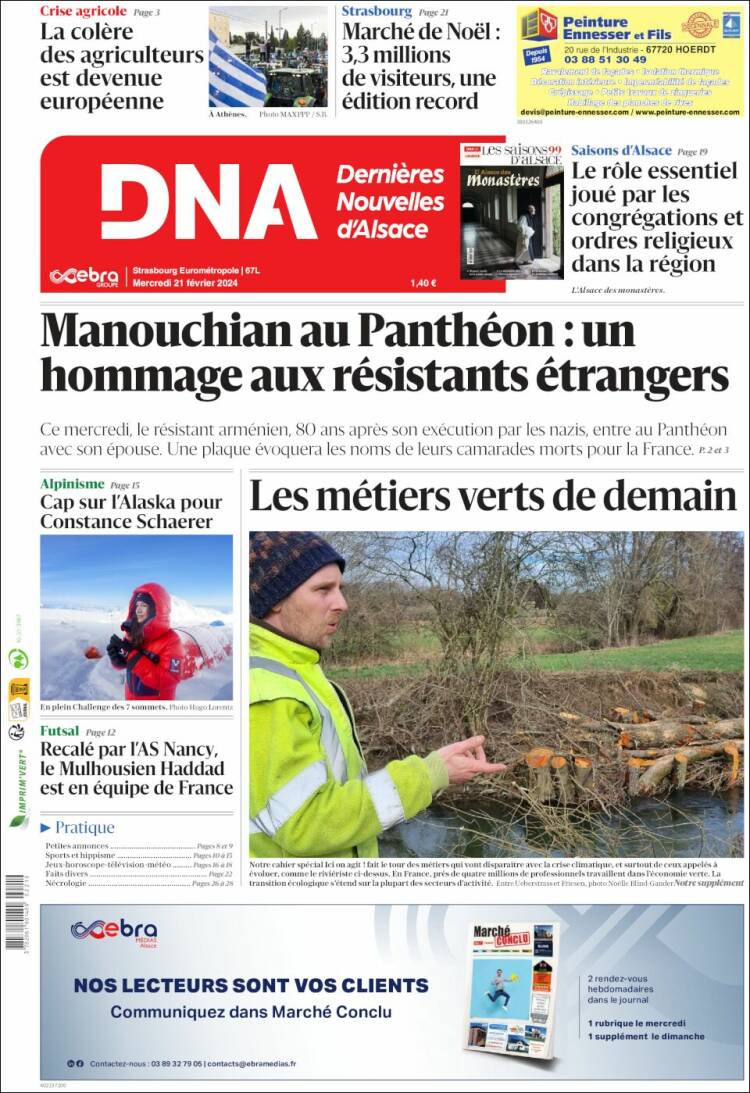 Portada de Les Dernières Nouvelles d'Alsace (Francia)