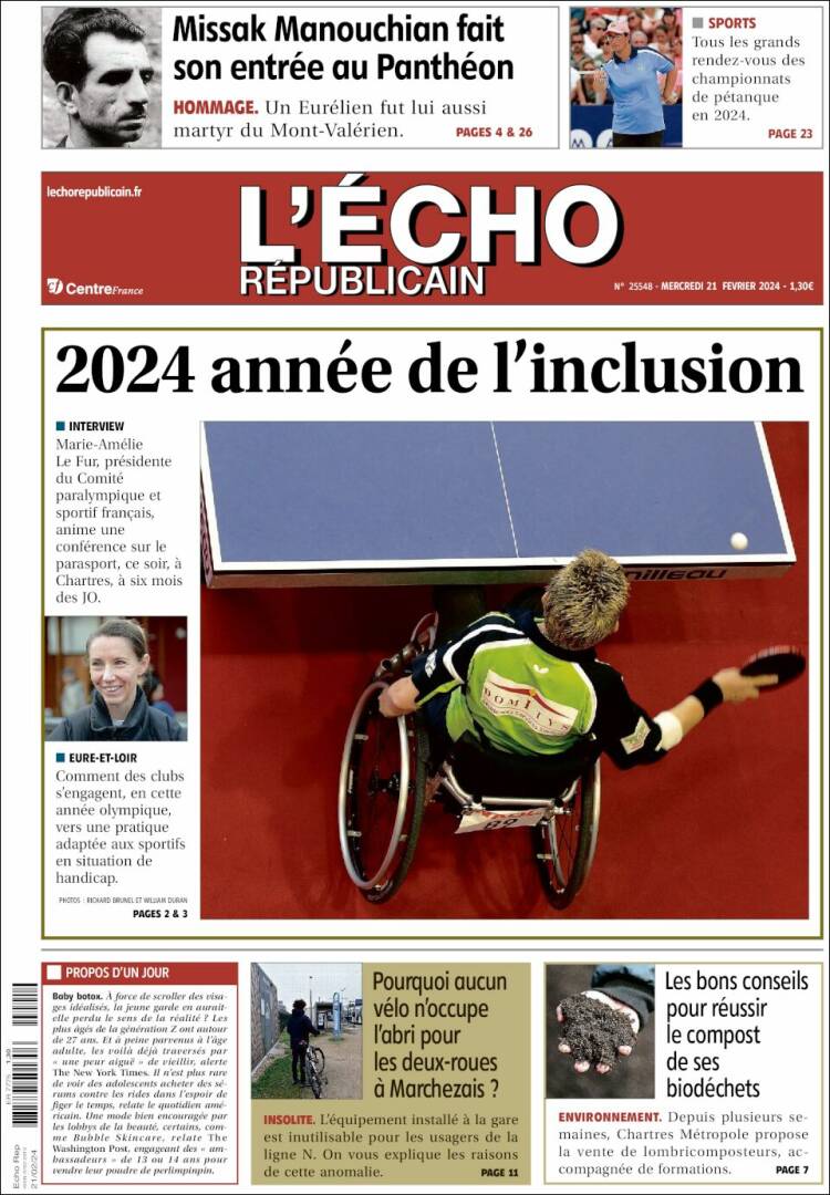 Portada de L'Echo Républicain (Francia)