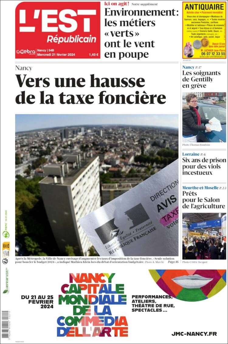 Portada de L'Est Republicain (Francia)