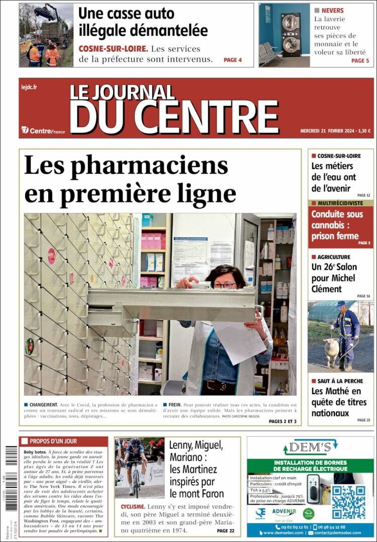 Portada de Le Journal du Centre (Francia)