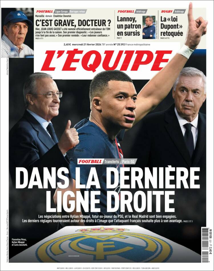 Portada de L'Equipe (Francia)