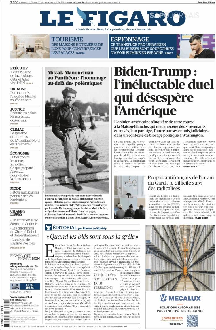 Portada de Le Figaro (Francia)