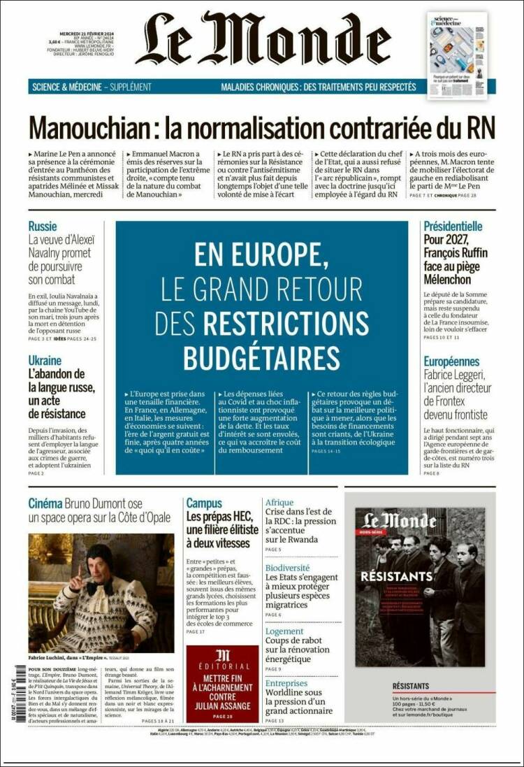 Portada de Le Monde (Francia)