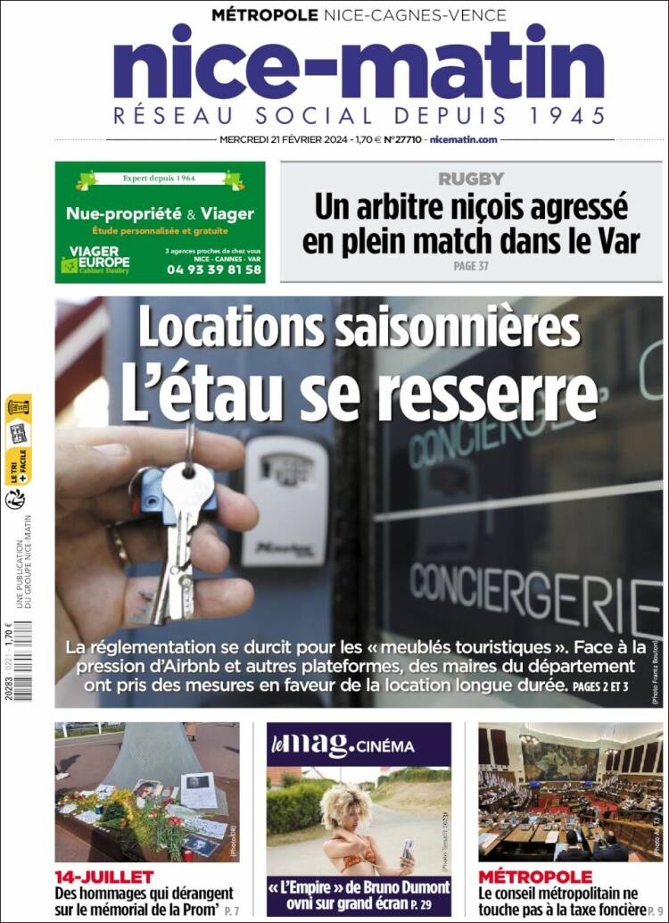 Portada de Nice-Matin (Francia)
