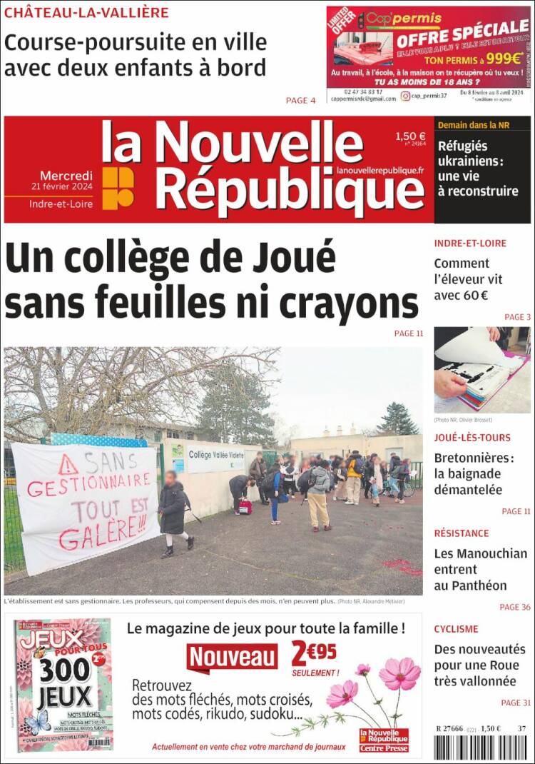 Portada de La Nouvelle Republique (Francia)