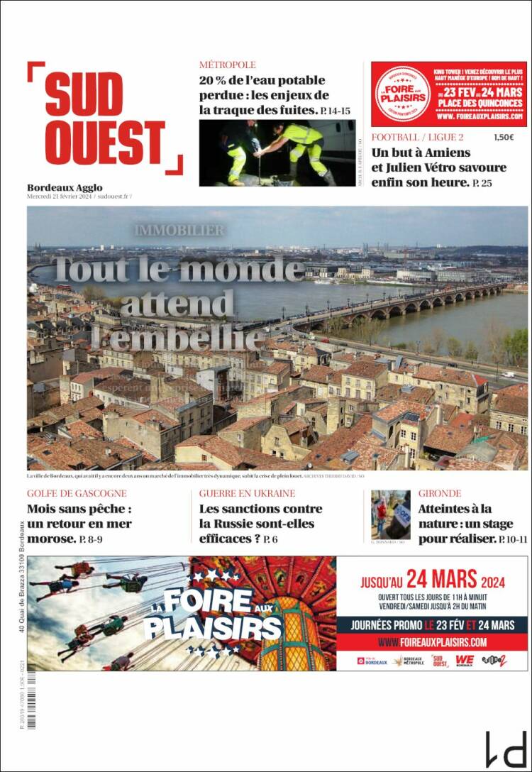 Portada de Sud Ouest (Francia)