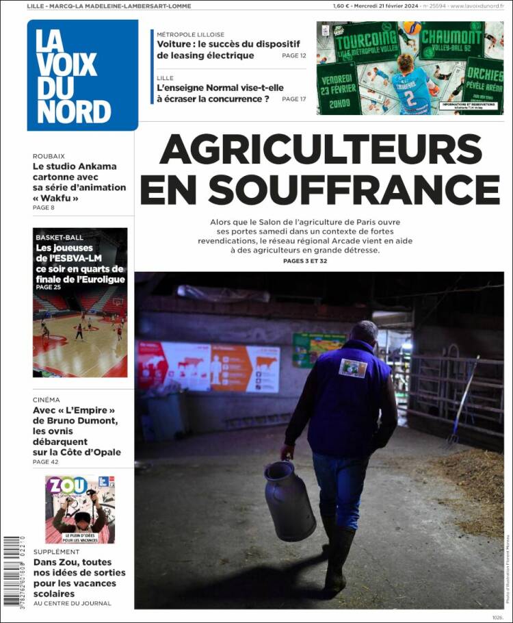 Portada de La Voix du Nord (Francia)