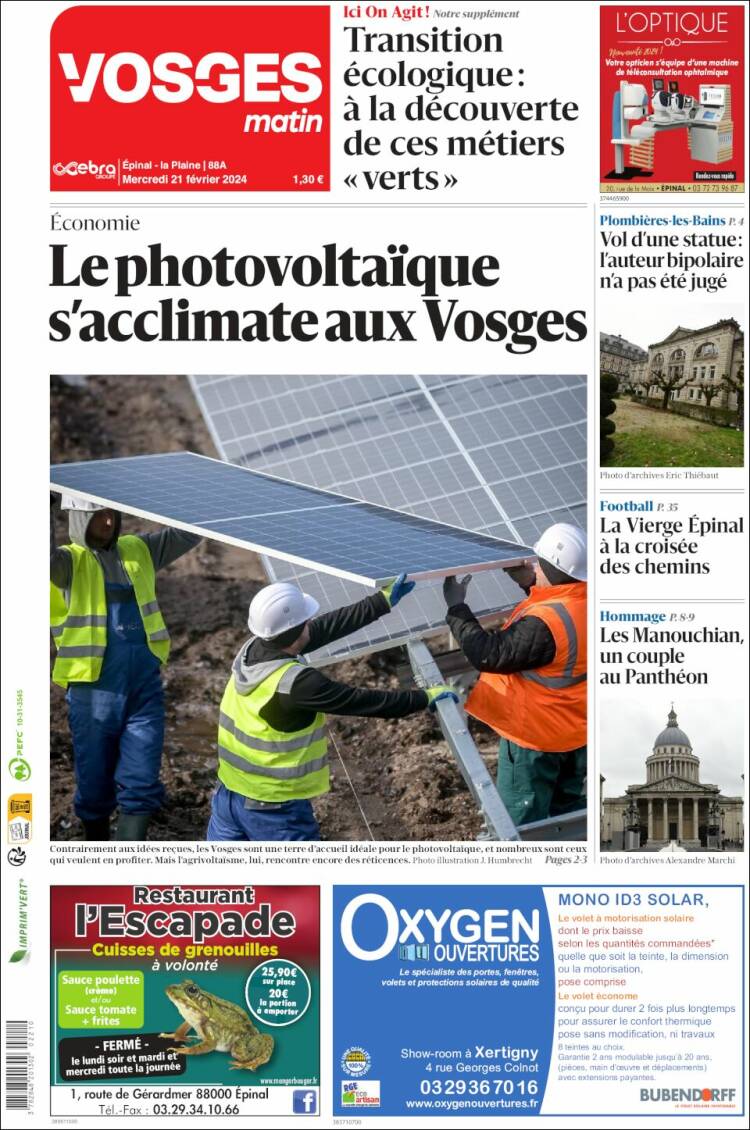Portada de Vosges Matin (Francia)