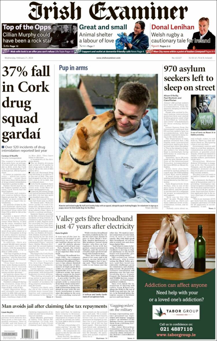 Portada de Irish Examiner (Irlanda)