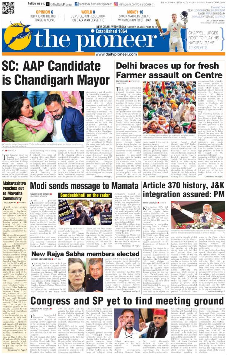 Portada de The Pioneer (India)