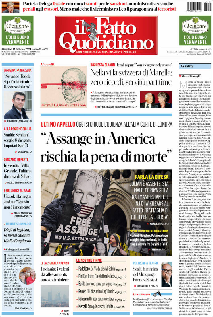 Portada de Il Fatto Quotidiano (Italia)