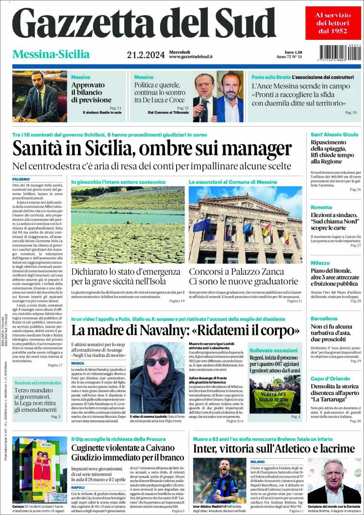 Portada de Gazzetta del Sud (Italia)