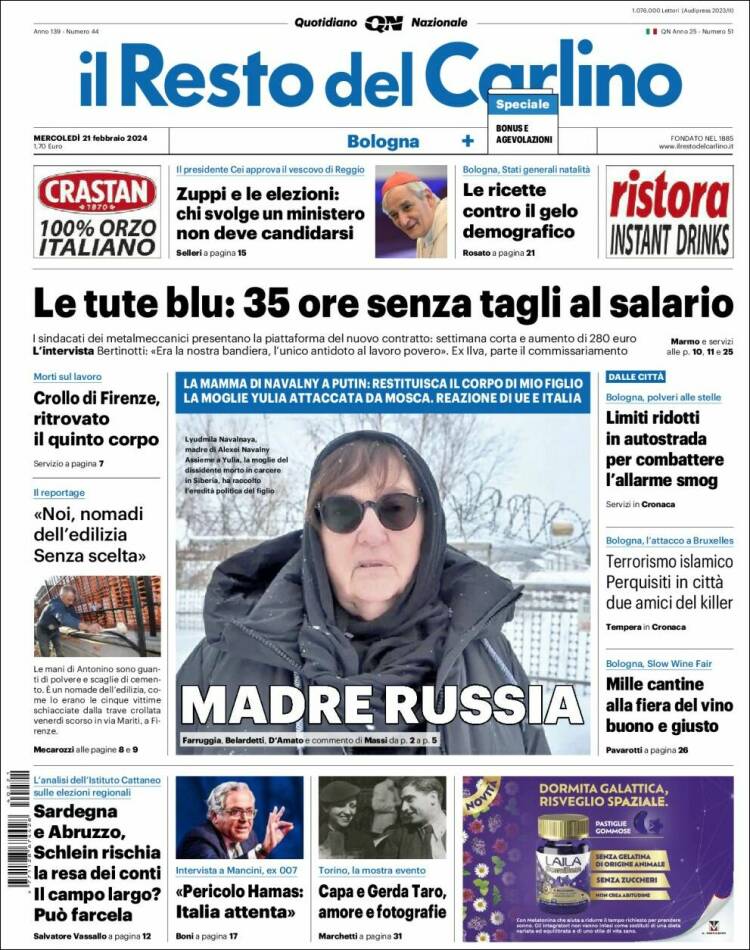Portada de Il Resto del Carlino (Italia)