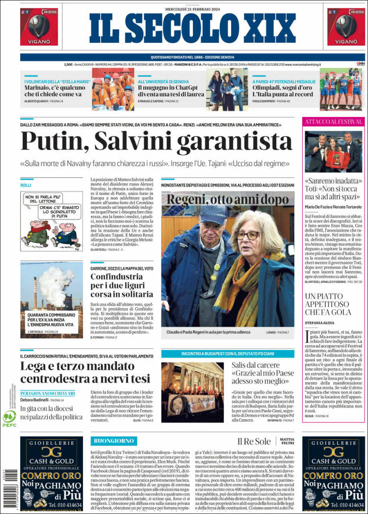 Portada de Il Secolo XIX (Italia)