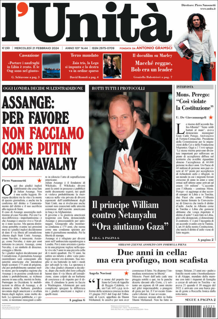 Portada de l'Unità (Italia)