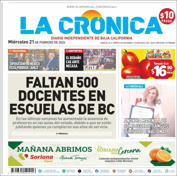 Portada de La Crónica de Baja California (México)
