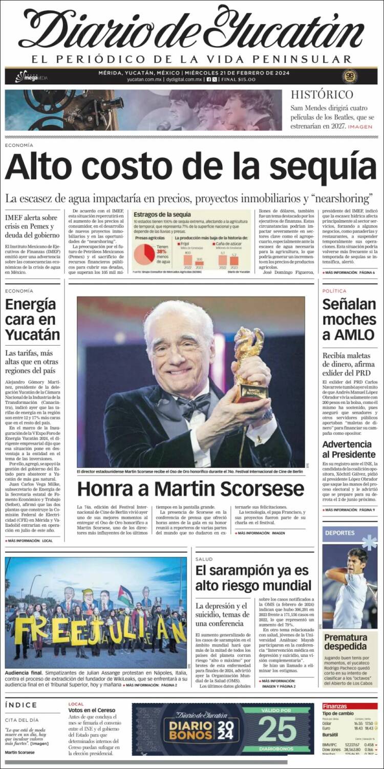Portada de Diario de Yucatán (México)