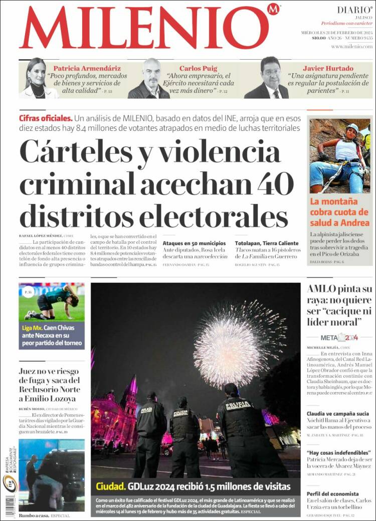 Portada de Milenio - Jalisco (México)