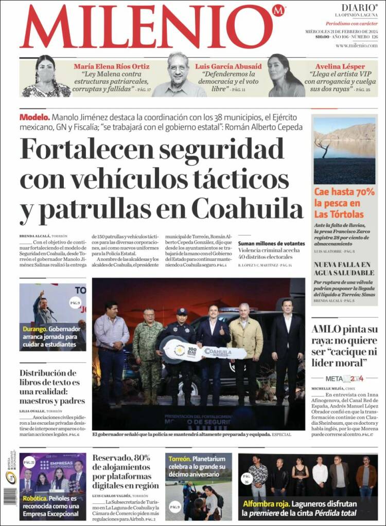 Portada de Milenio - Laguna (México)