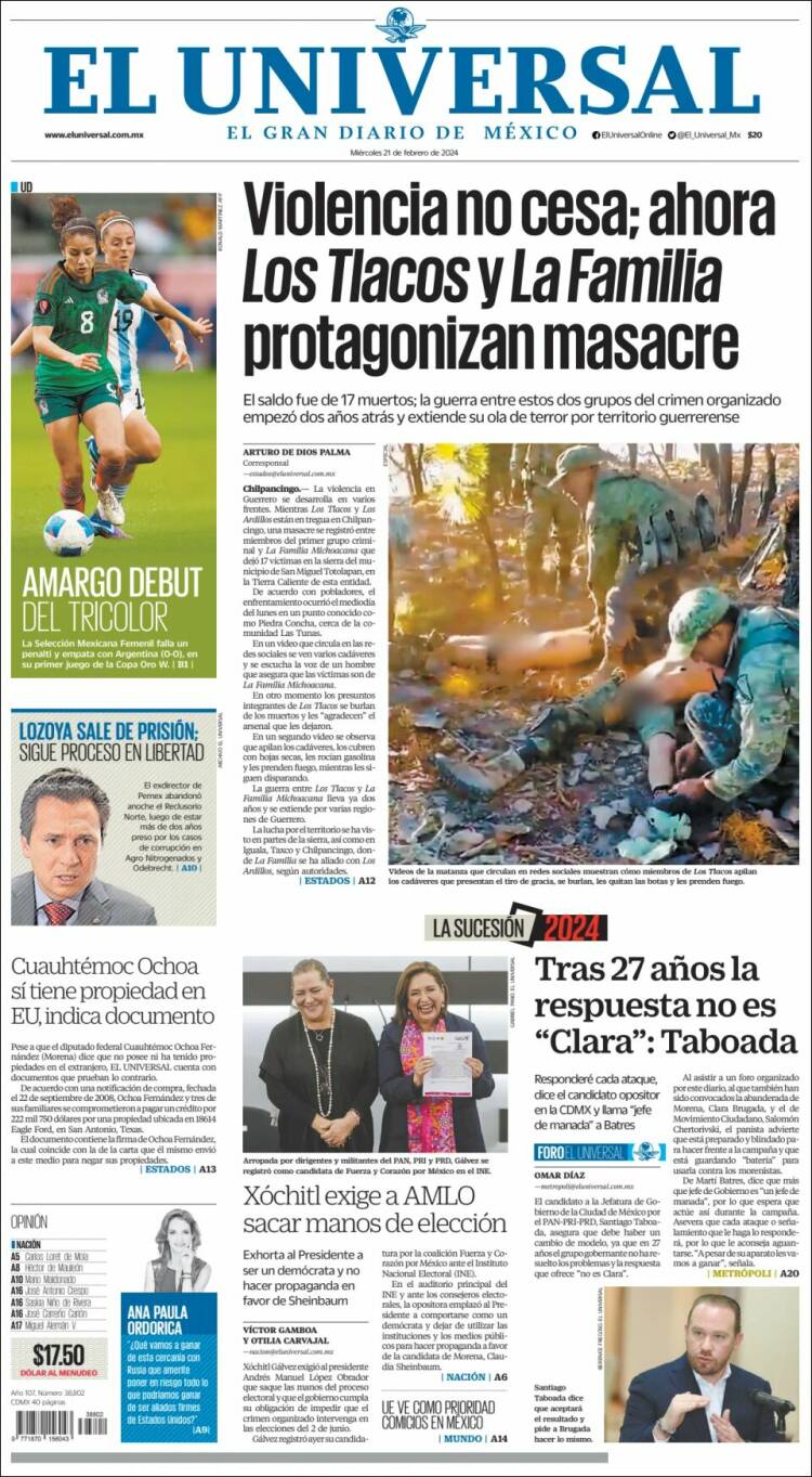Portada de El Universal (México)