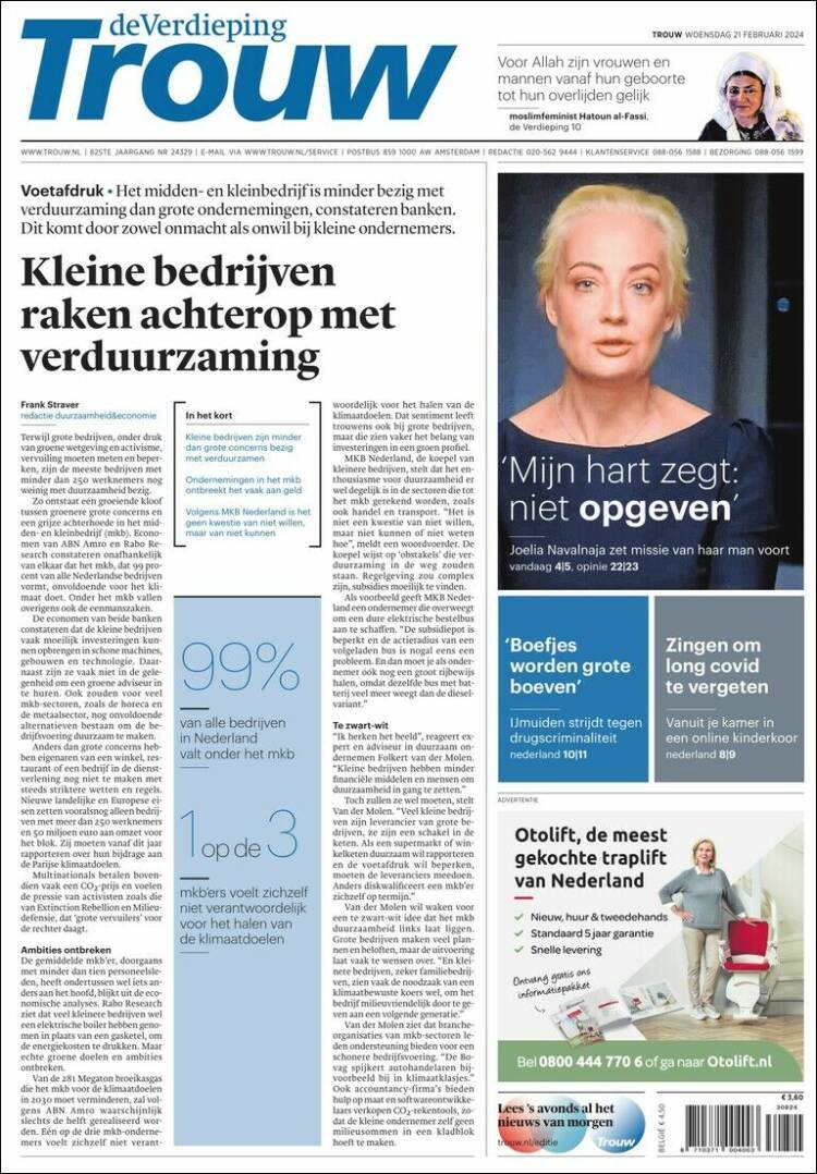 Portada de Trouw (Pa&iacute;ses Bajos)