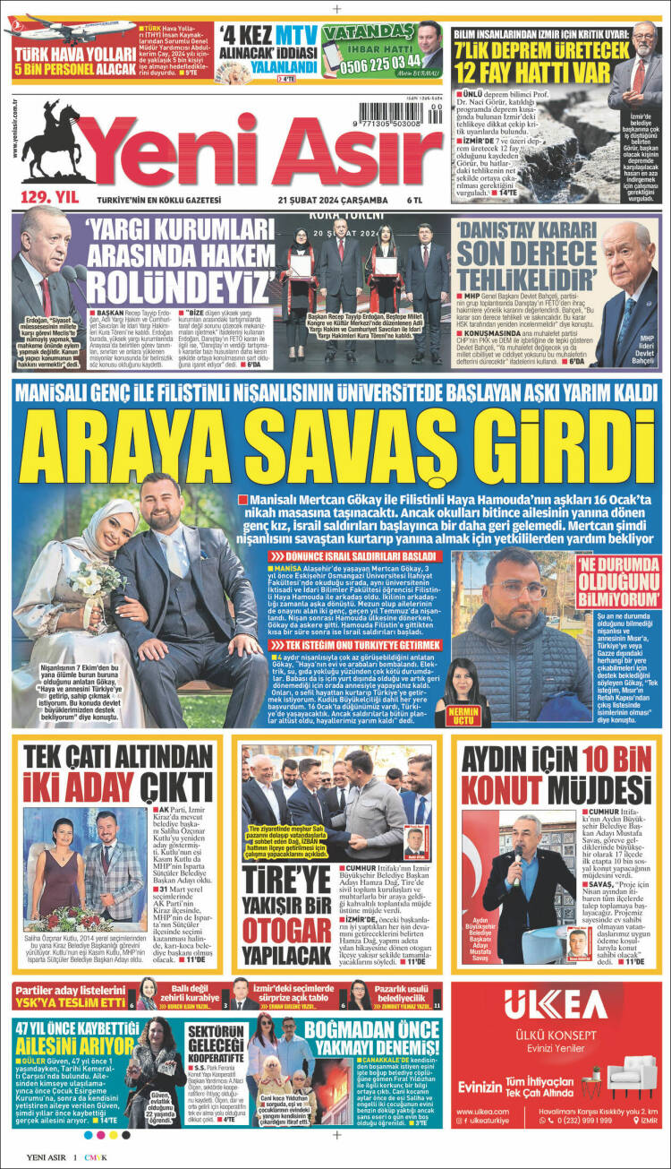 Portada de Yeni Asır (Turqu&iacute;a)