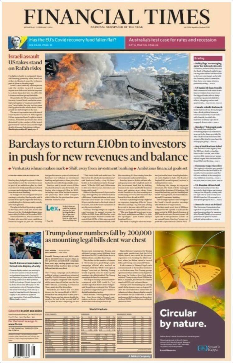 Portada de Financial Times (Reino Unido)