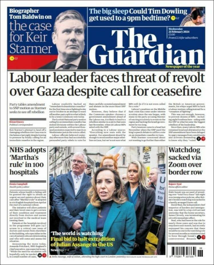 Portada de The Guardian (Reino Unido)