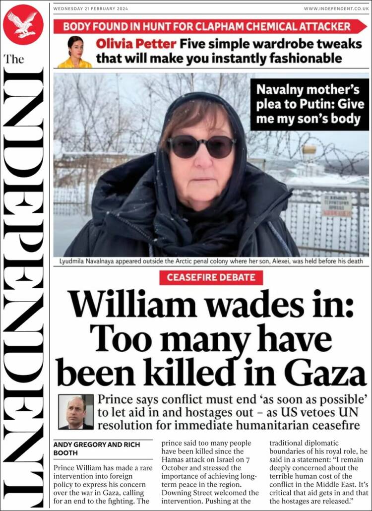 Portada de The Independent (Reino Unido)