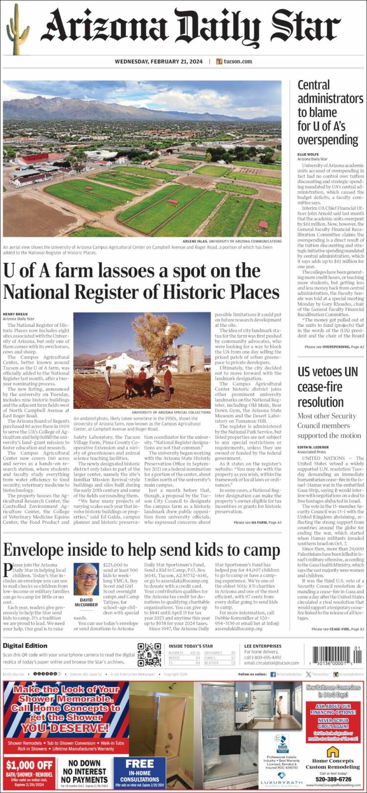Portada de Arizona Daily Star (USA)