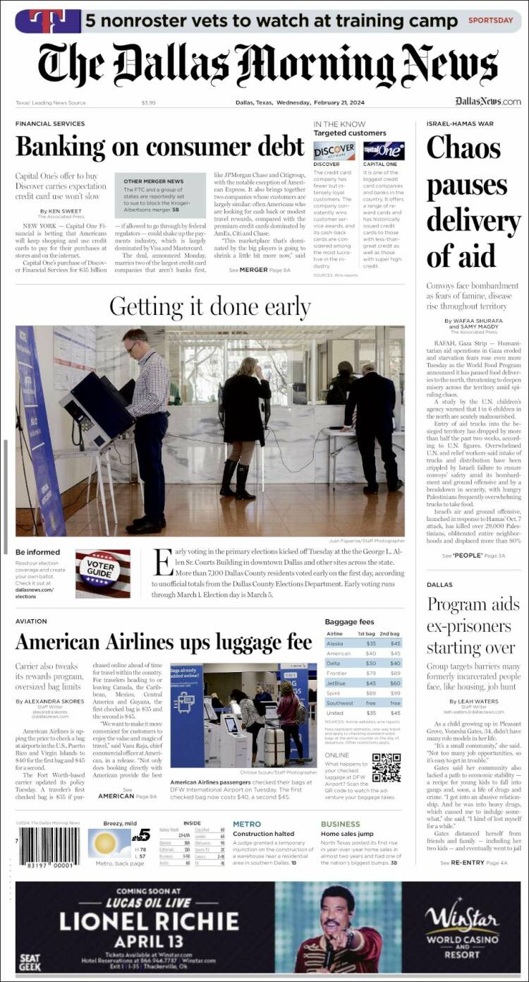 Portada de Dallas Morning News (USA)