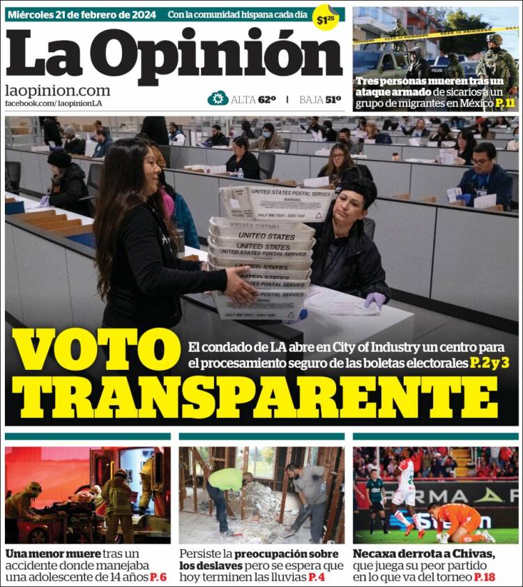 Portada de La Opinión (USA)