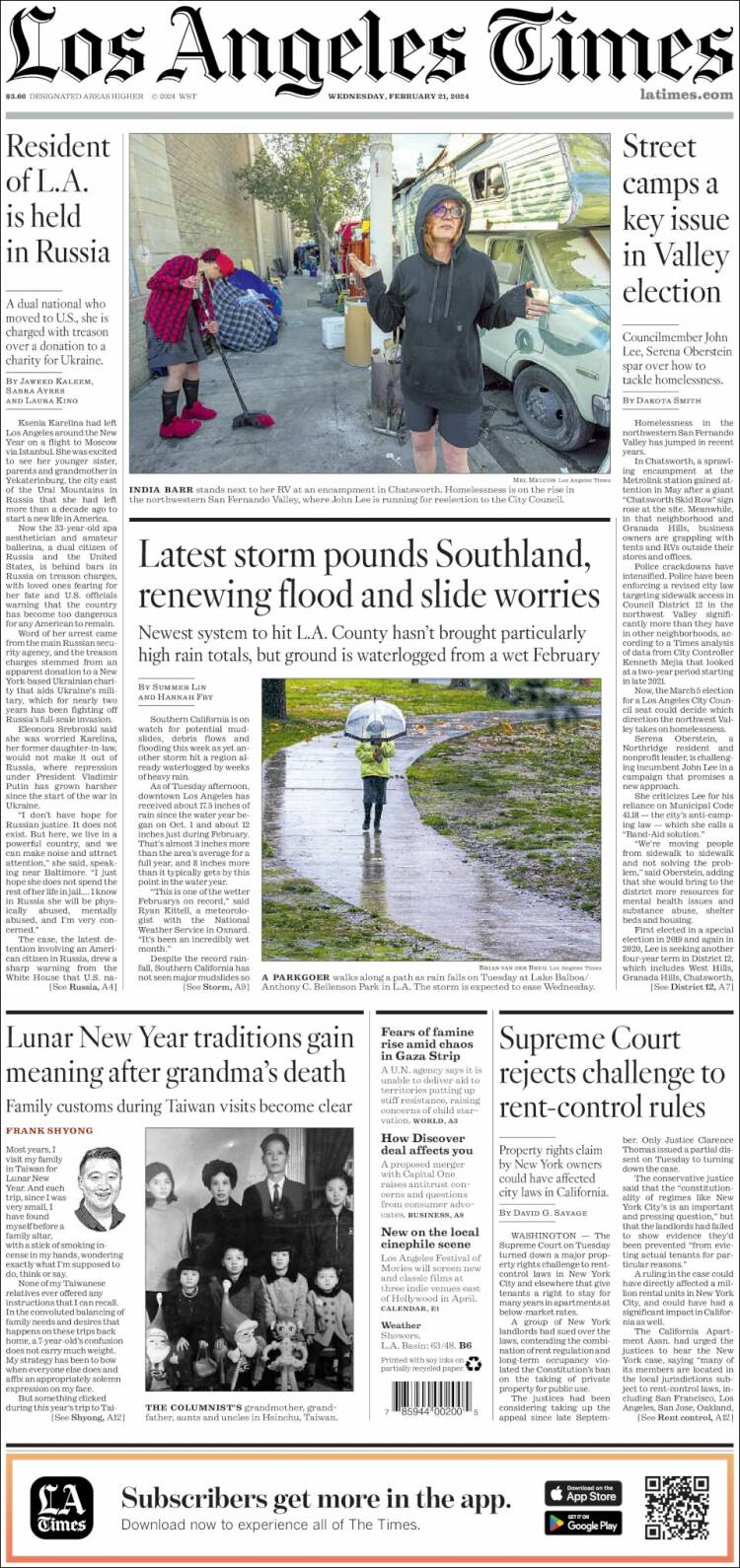 Portada de Los Angeles Times (USA)