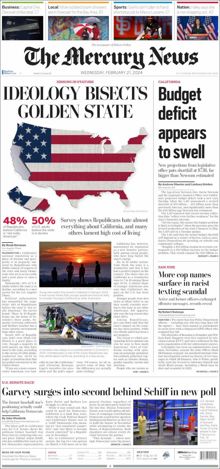 Portada de San Jose Mercury News (USA)