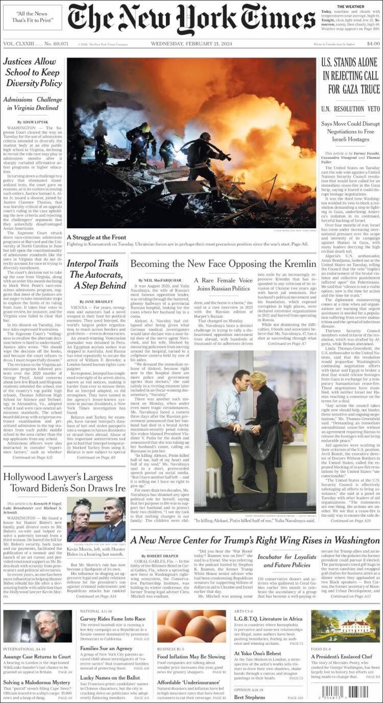 Portada de New York Times (USA)