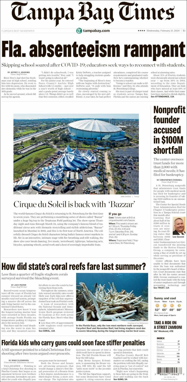 Portada de Tampa Bay Times (USA)