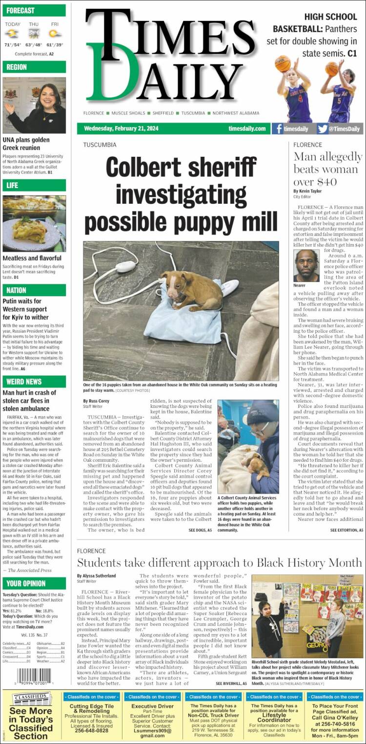Portada de Times Daily (USA)