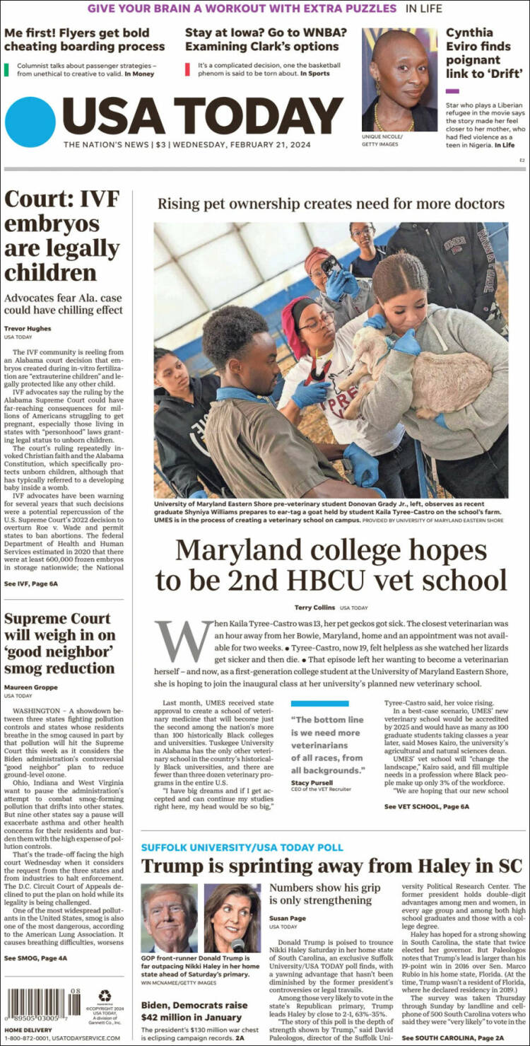 Portada de USA Today (USA)