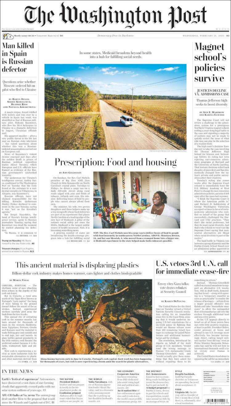 Portada de The Washington Post (USA)