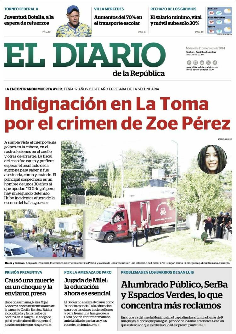 Portada de Diario de la República (Argentina)