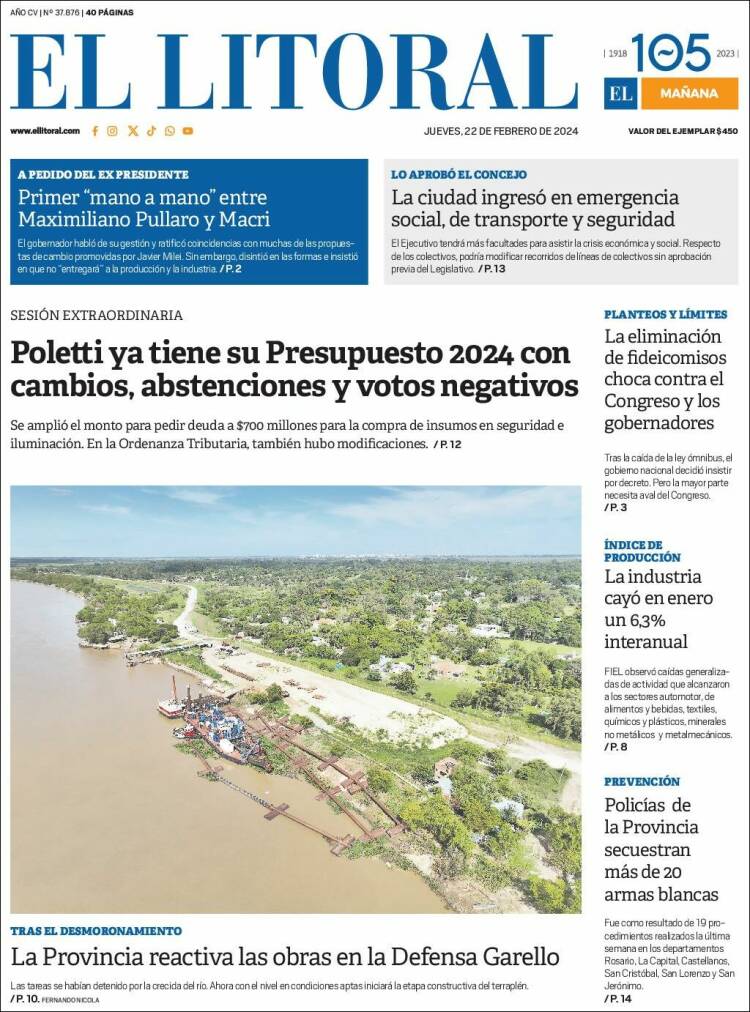 Portada de Diario El Litoral (Argentina)
