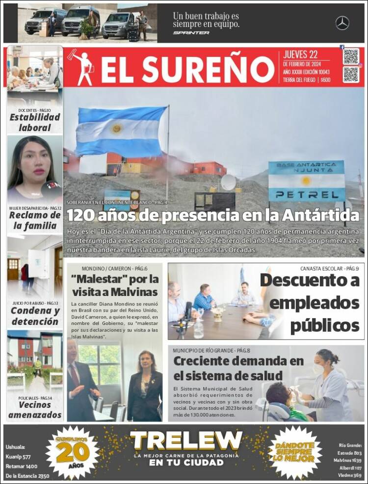 Portada de Diario El Sureño (Argentina)