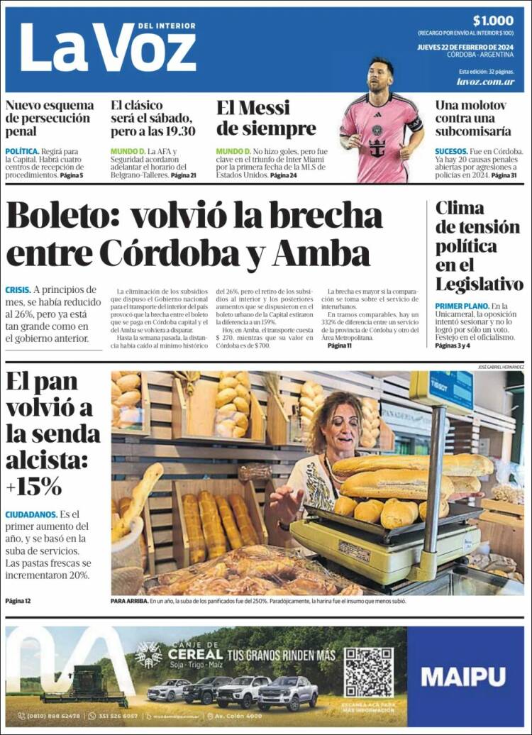 Portada de La Voz del Interior (Argentina)