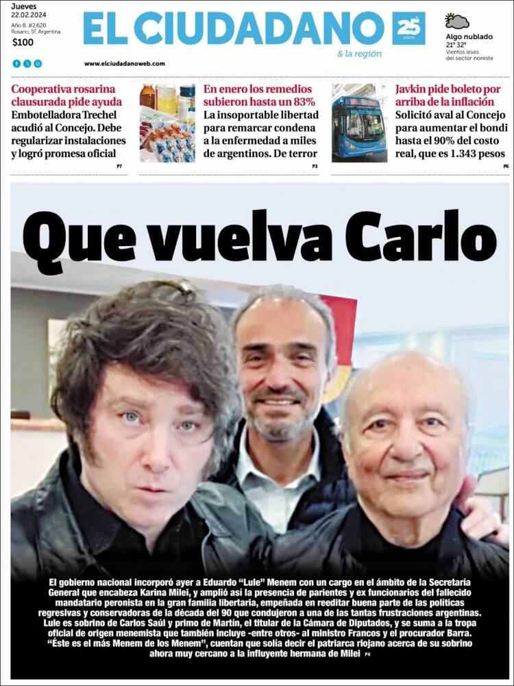 Portada de Diario El Ciudadano (Argentina)