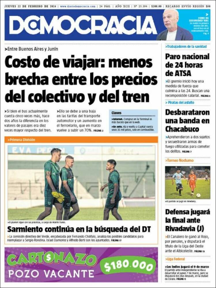 Portada de Diario Democracia (Argentina)