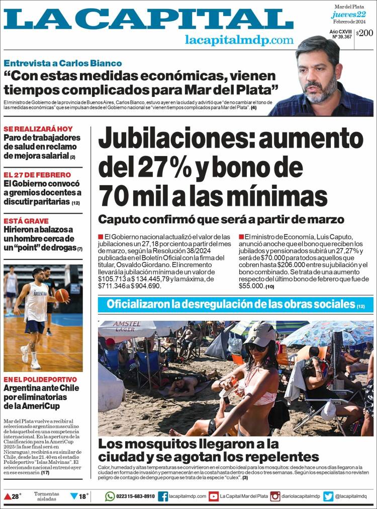 Portada de Diario La Capital - Mar del Plata (Argentina)
