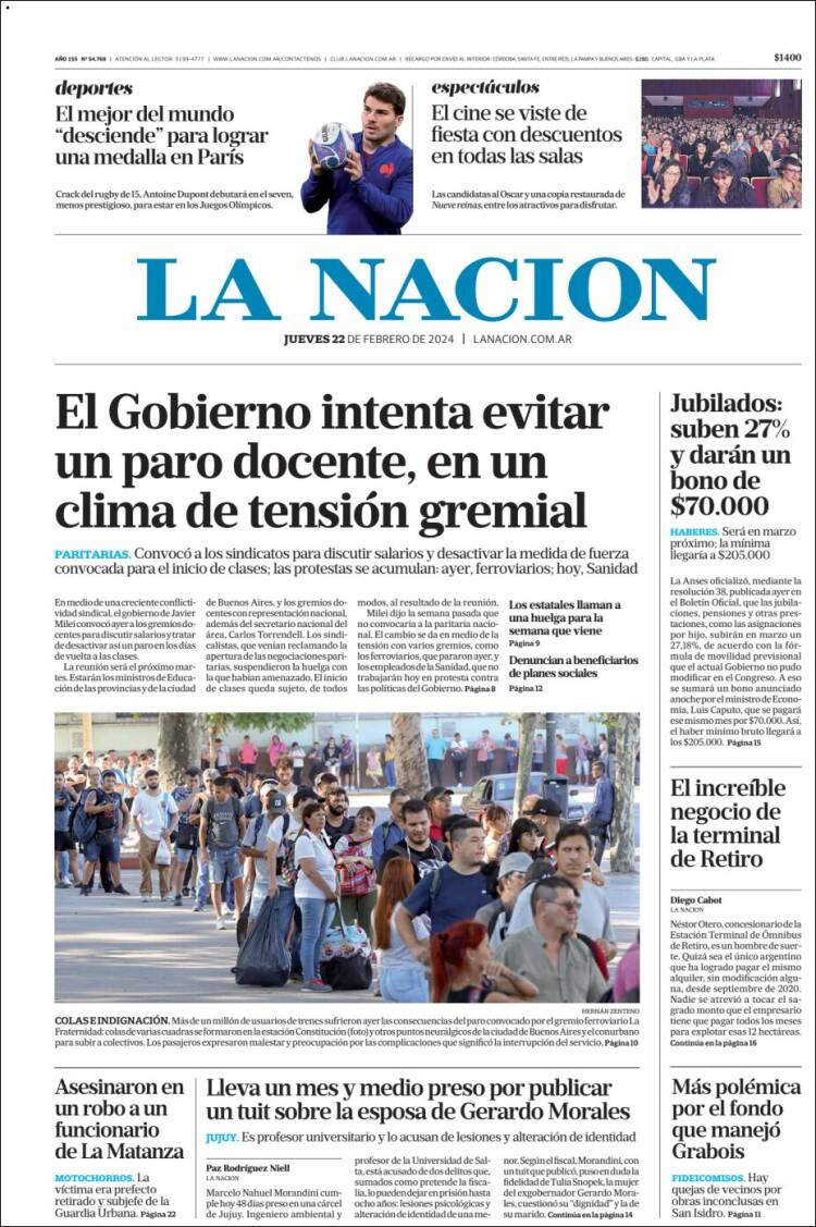 Portada de La Nación (Argentina)