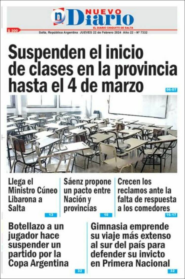 Portada de Nuevo Diario de Salta (Argentina)