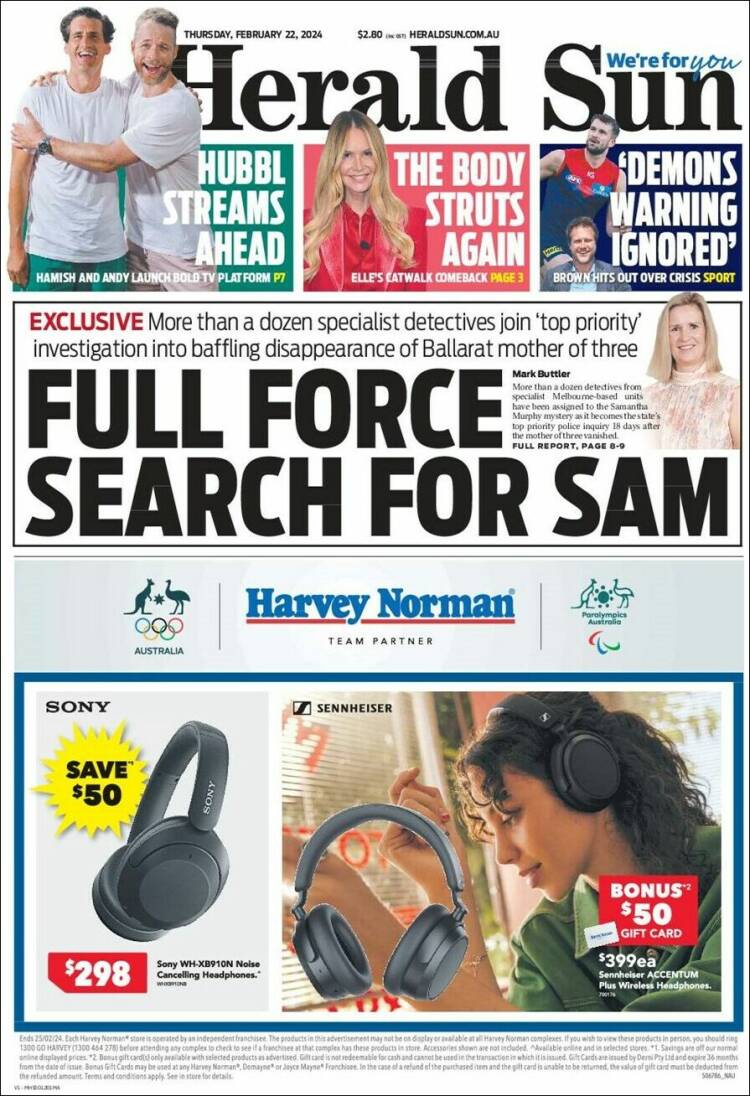 Portada de Herald Sun (Australia)